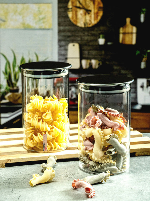 Glass Storage 2pcs Jar Set with Metal Lid
