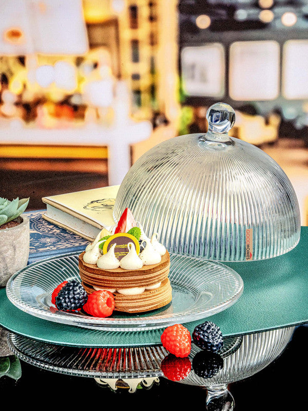 Clear Glass Embossed Dome with Plate