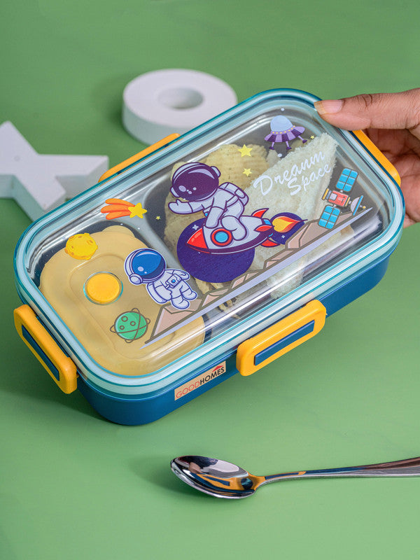 2 partition 700ml Lunch Box Stainless Steel with Spoon & container with lid