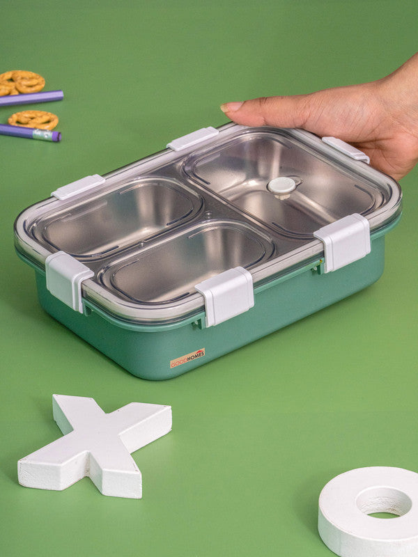 3 partition 750ml Lunch Box Stainless Steel with Spoon & Chopsticks