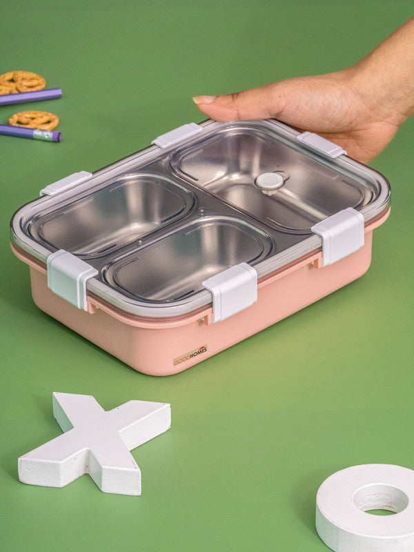 3 partition 750ml Lunch Box Stainless Steel with Spoon & Chopsticks