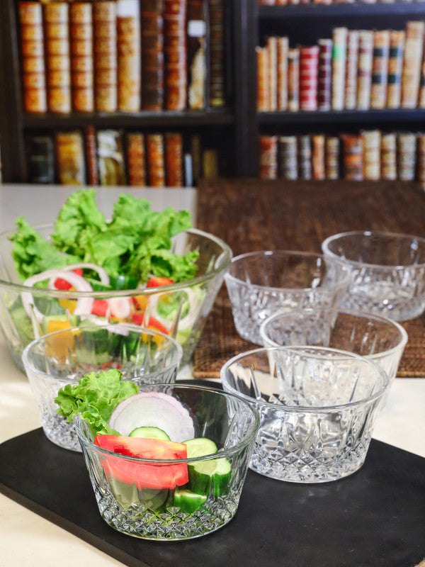 Goodhomes Glass Serving Bowl (Set of 1pc Large Bowl 6pcs Small Bowl)
