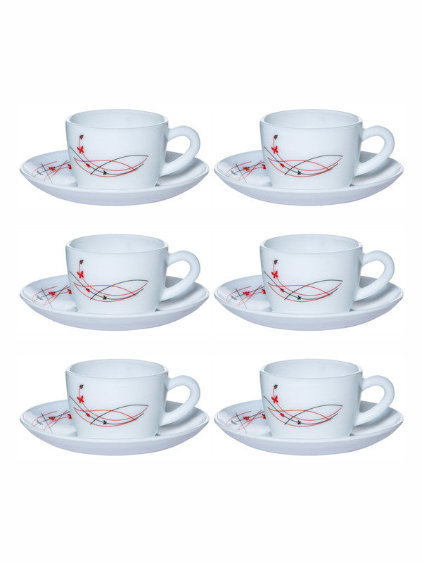 Cello Opalware Dazzle Queen  Cup Saucer (set of 6pcs Cup & 6pcs Saucer)