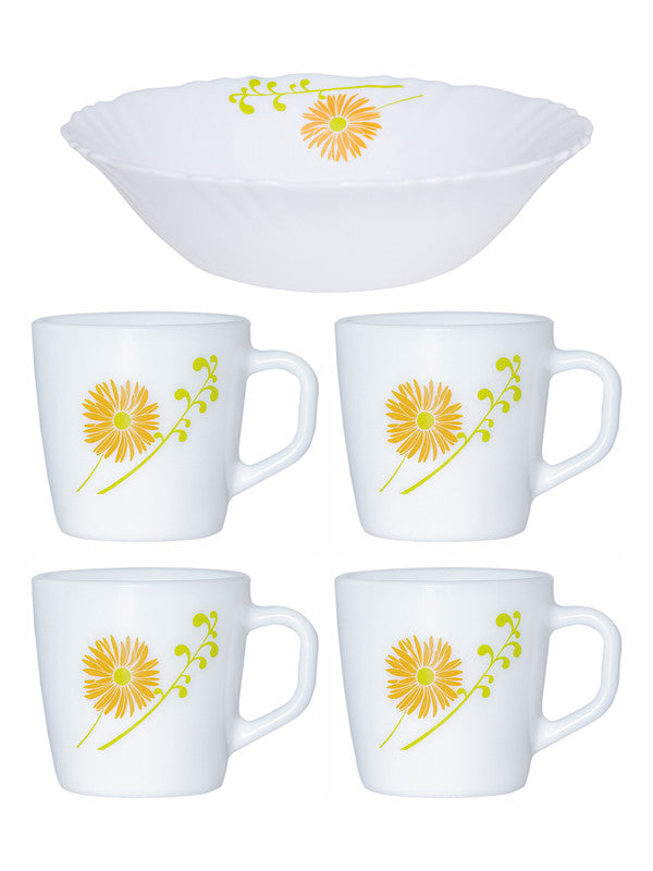 Opalware Regalia Gift Set of 4pcs Ricca Mug & 1pc Multipurpose Bowl