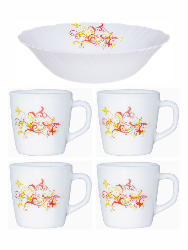 Opalware Regalia Gift Set of 4pcs Ricca Mug & 1pc Multipurpose Bowl