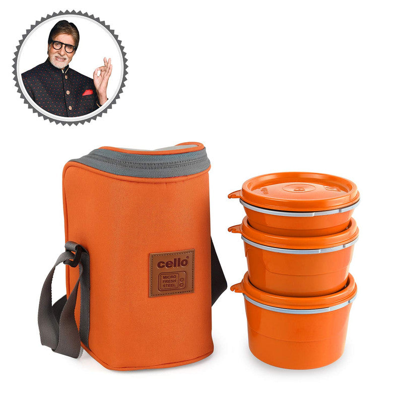 Cello Max Fresh Hot Wave Plastic Lunch Box (Orange, 225ml, 375ml and 550ml)