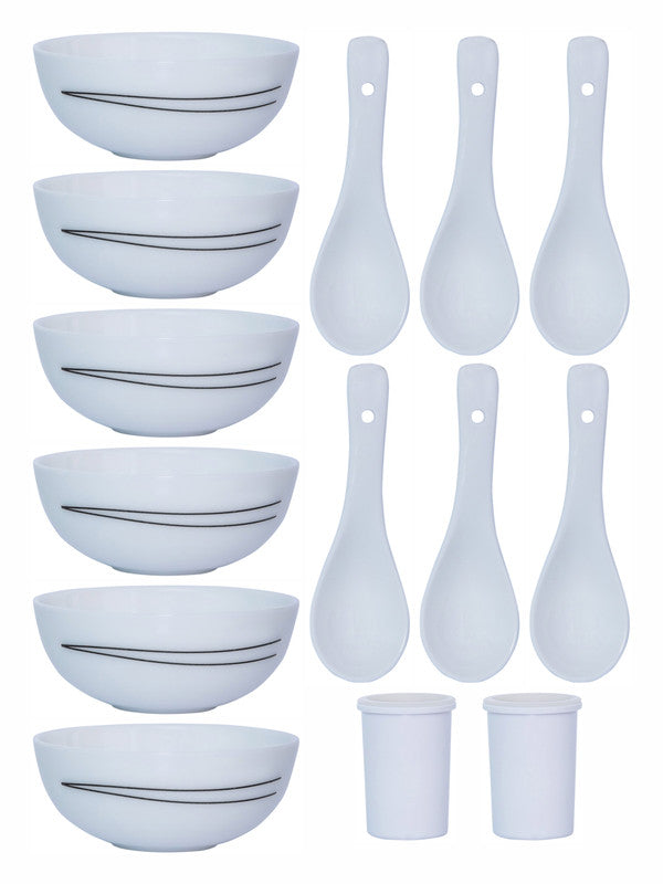 Cello Opalware Royal Soup Set With Spoon Salt Pepper Pot (Set