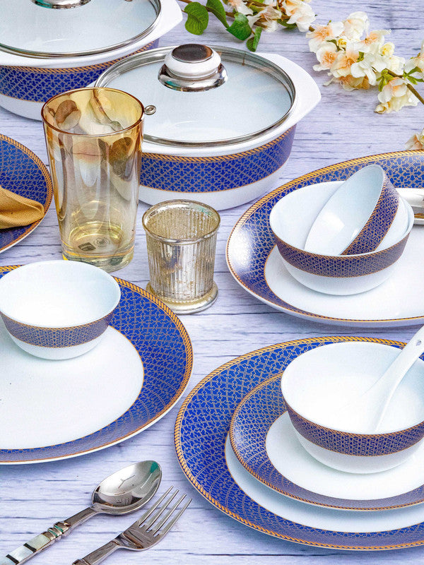 Cello Opalware Dinner Set with Print (Set of 6pcs Dinner Plate, 6pcs Quarter Plate, 6pcs Bowl, 6pcs Soup Bowl, 6pcs Spoons, 1pc Oval Platter,