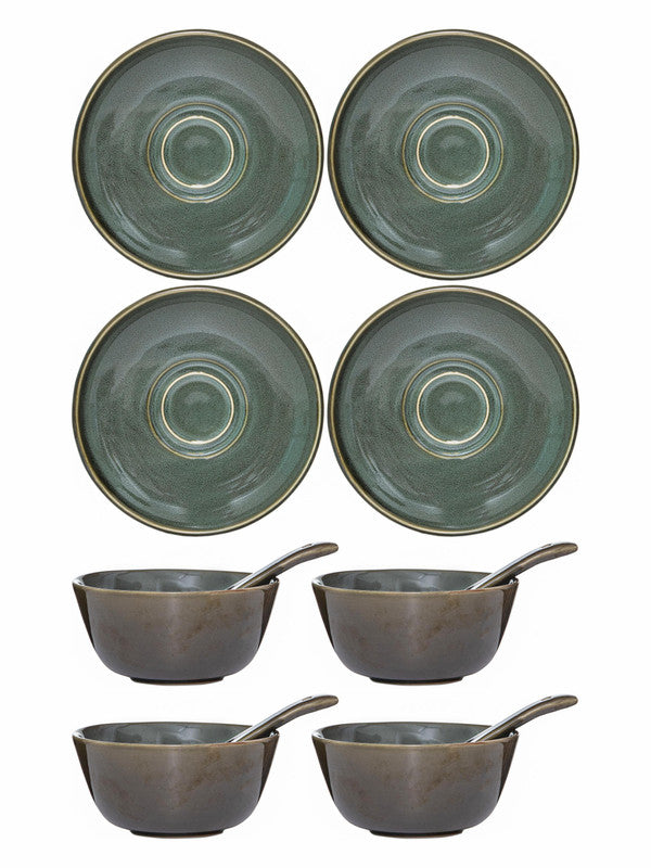 Ceramics Soup Set with Saucer (Set of Bowl 4pcs, Saucer 4pcs & Spoon 4pcs)