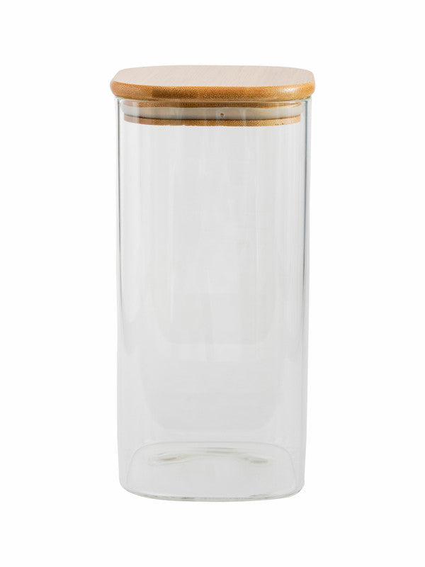 Goodhomes Glass Storage Jar with Wooden Lid (Set of 2pcs)