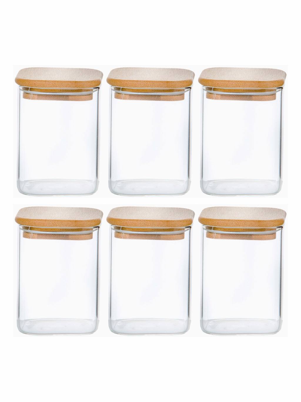 Goodhomes Glass Storage Jar Set With Wooden Lid (Set Of 6Pcs)