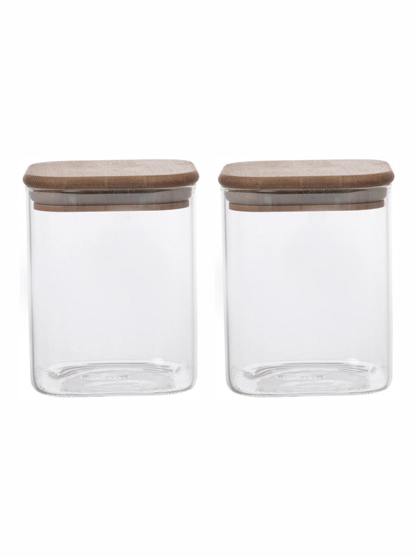 Goodhomes Glass Storage Jar with Wooden Lid (Set of 2pcs)