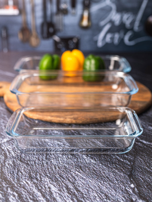 Glass Rectangle Baking Tray (Set of 3pcs)