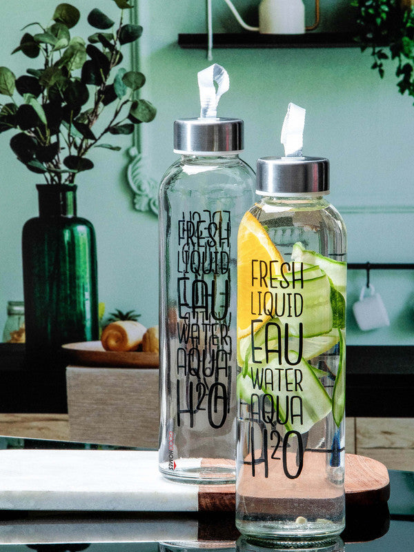 Goodhomes Glass Water Bottle with Lid (Set of 2pcs)