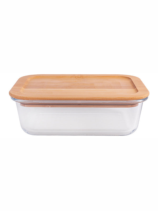 Rectangular Glass storage box with Air tight Wooden Lid (Set of 3pcs)