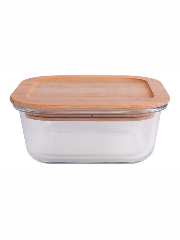 Square Glass storage box with Air tight Wooden Lid (Set of 3pcs)