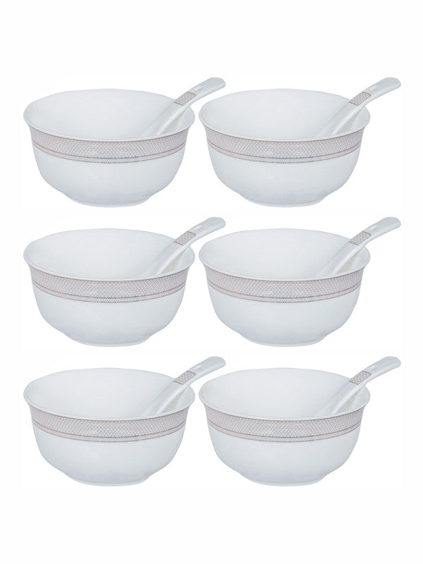 Goodhomes Porcelain Soup Bowl with Spoon (Set of 6pcs Bowl & 6pcs Spoon)