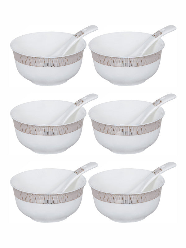 Goodhomes Porcelain Soup Bowl with Spoon (Set of 6pcs Bowl & 6pcs Spoon)