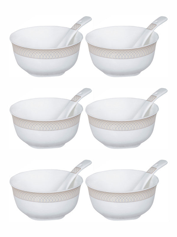 Goodhomes Porcelain Soup Bowl with Spoon (Set of 6pcs Bowl & 6pcs Spoon)