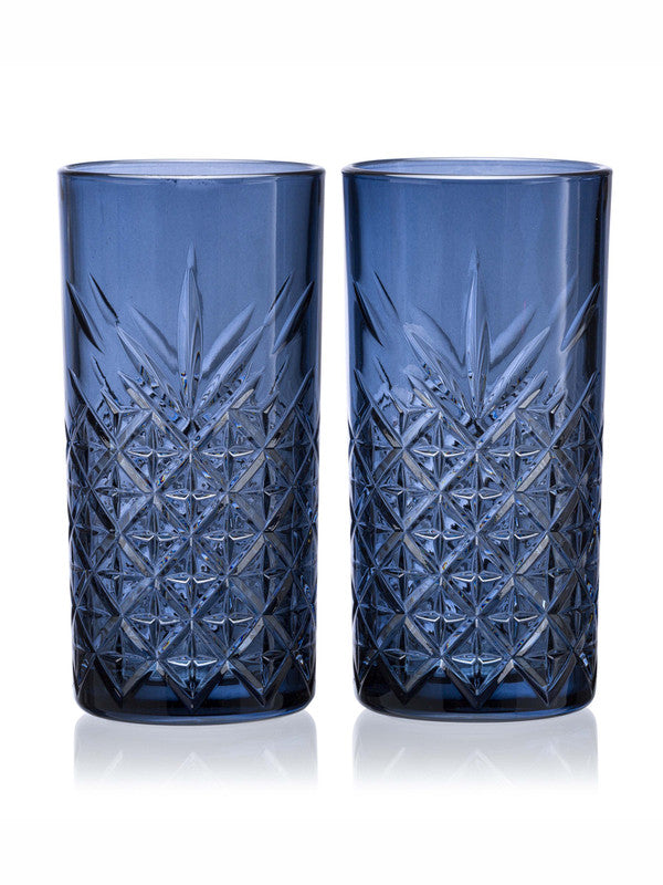 Pasabahce Timeless Long Drink Water/ Juice Glass 450 ml 2 Pcs Set Blue