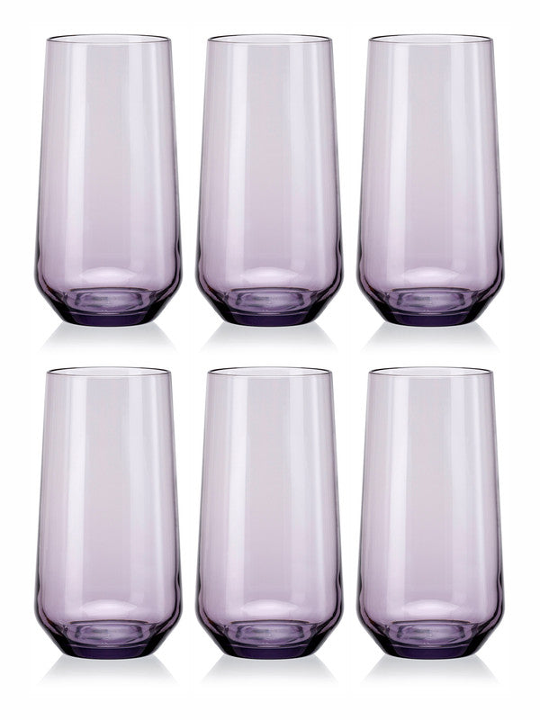 Pasabahce Allegra Long Drink Water/ Juice Glass 470 ml 6 Pcs Set Purple