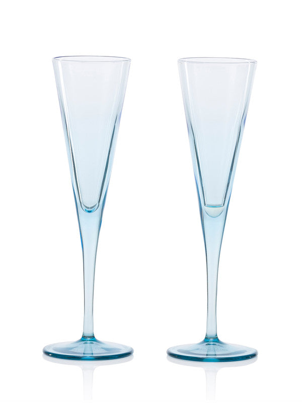 Pasabahce V-Line Champagne Flute Stem Glass 150 ml 2 Pcs Set Blue