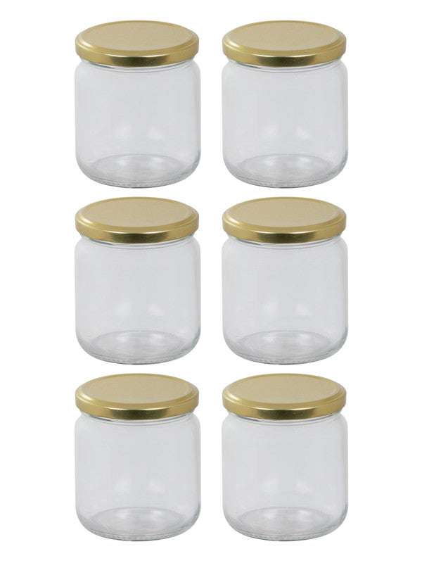 Goodhomes Glass Storage Jar with Gold Metal Lid (Set of 6pcs)