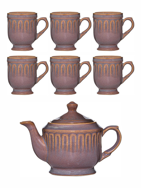 Ceramics Genesis Color Tea Set of 6pcs Mug & 1pc Tea Pot with Lid