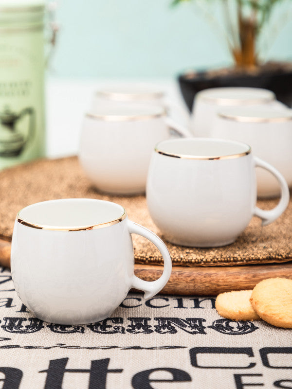 Bone China Tea Cups/Coffee Mugs with Real Gold Print (Set of 6pcs