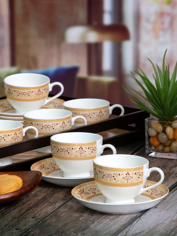 Sonaki Bone China Coffee/Tea Cup Saucer (Set of 6pcs Cup 6pcs Saucer)