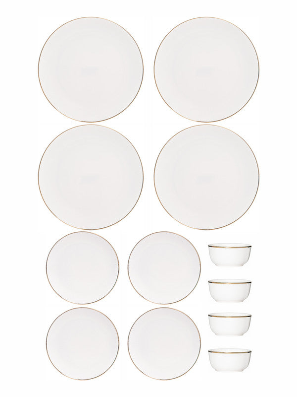 Bone China Dinner Set with Gold Line (Set of 4pcs Dinner Plate, 4pcs Side Plate & 4pcs Veg. Bowl)