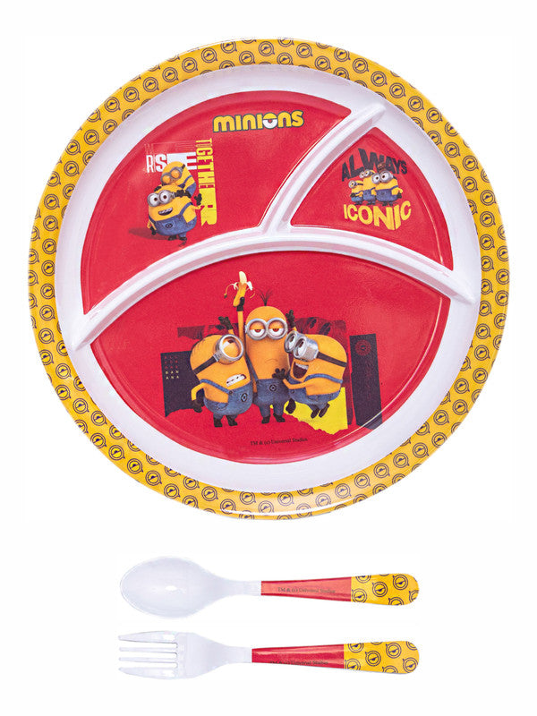 1 pc 3 Part Rnd Plate and 1 pc Fork & Spoon 16 cm Set 3 pc - Minions