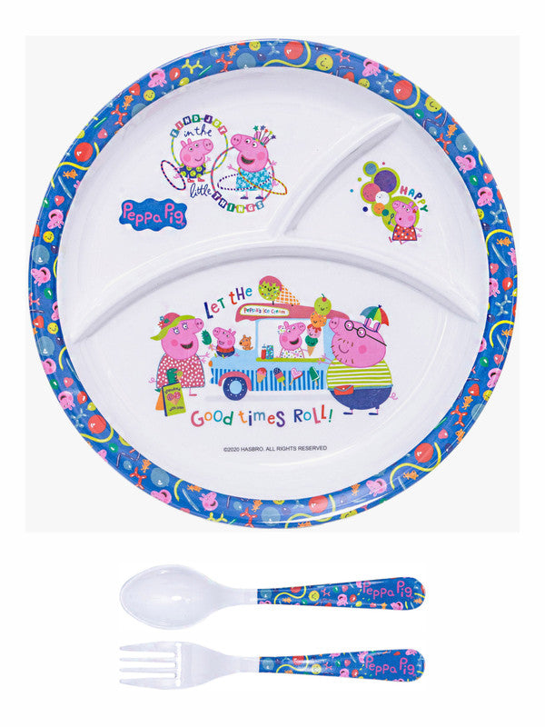 1 pc 3 Part Rnd Plate and 1 pc Fork & Spoon 16 cm Set 3 pc - Peppa Pig