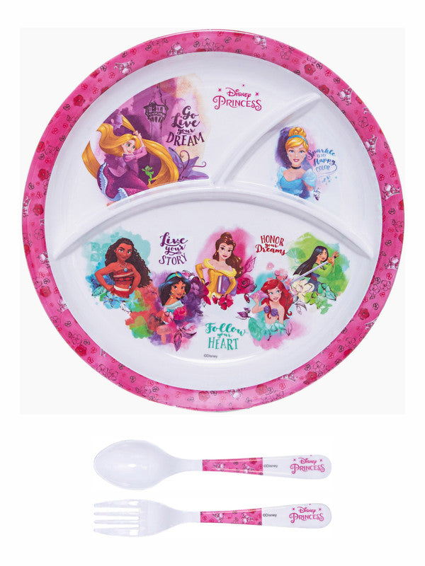 1 pc 3 Part Rnd Plate and 1 pc Fork & Spoon 16 cm Set 3 pc - Princess