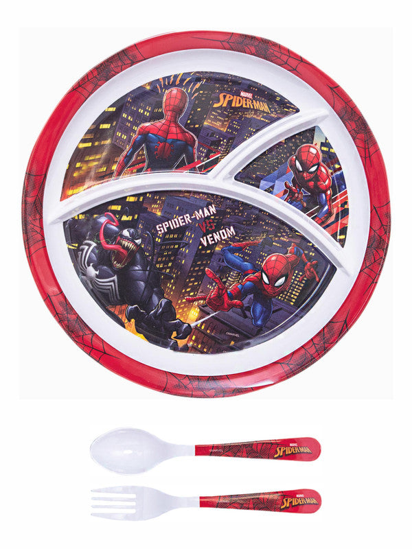 1 pc 3 Part Rnd Plate and 1 pc Fork & Spoon 16 cm Set 3 pc - Spiderman