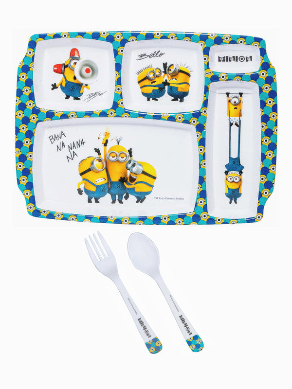 1 pc 5 Part Plate and 1 pc Fork & Spoon 16 cm Set 3 pc - Minions