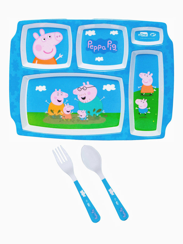 1 pc 5 Part Plate and 1 pc Fork & Spoon 16 cm Set 3 pc  - Peppa Pig