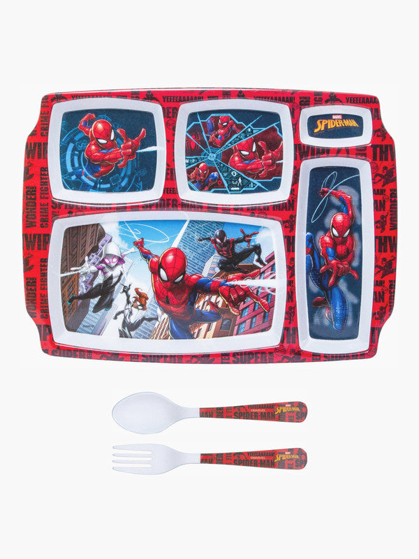 1 pc 5 Part Plate and 1 pc Fork & Spoon 16 cm Set 3 pc - Spiderman