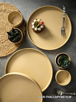 Servewell 4pcs Thali Dinner Plate With 4pcs Thali Veg Bowl (Set of 8 pcs) - Dots Yellow