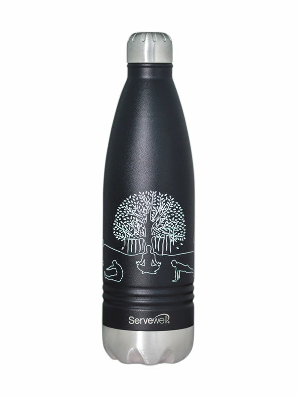 Servewell Indus - 1000ml (Yoga) Black SS Vacuum Bottle  (Set of 1pcs)