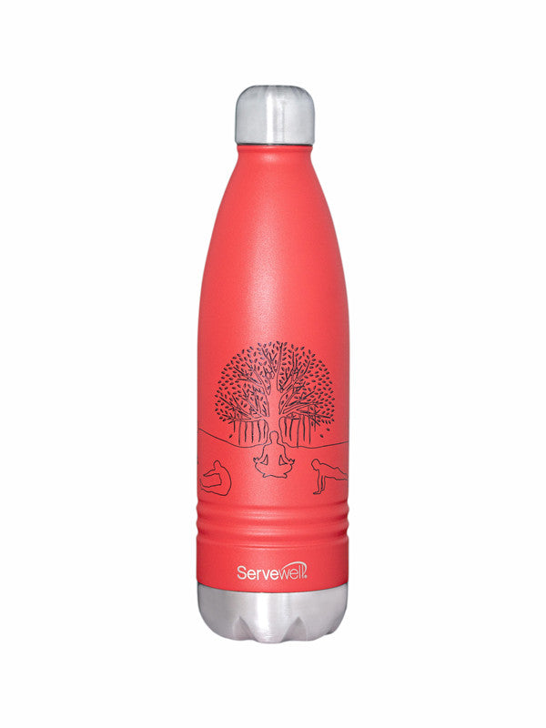 Servewell Indus - 750ml (Yoga) Red SS Vacuum Bottle  (Set of 1pcs)