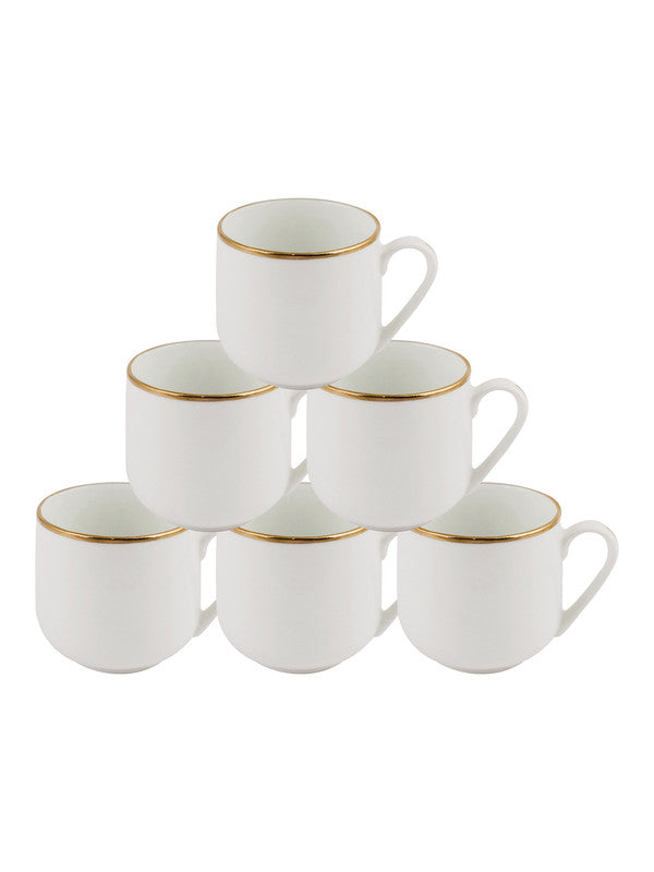 Bone China Tea Cups/Coffee Mugs with Real Gold Line  Small Size (Set of 6 mugs)