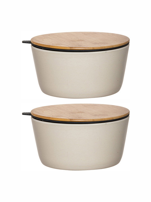 Stehlen Color Melamine Storage Bowl with Airtight Wooden Lid (Set of 2pcs)