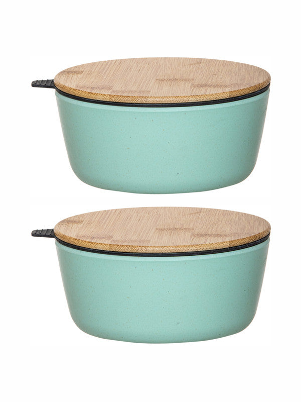 Stehlen Color Melamine Storage Bowl with Airtight Wooden Lid (Set of 2pcs)