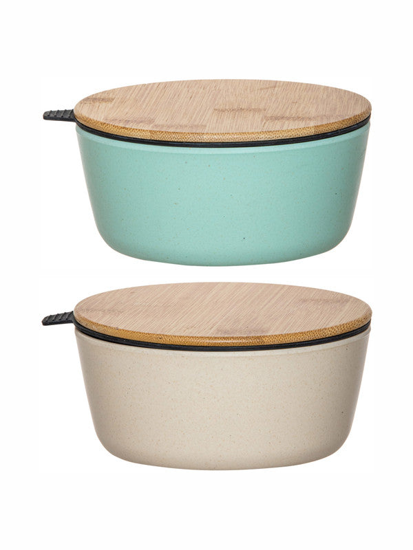 Stehlen Color Melamine Storage Bowl with Airtight Wooden Lid (Set of 2pcs)