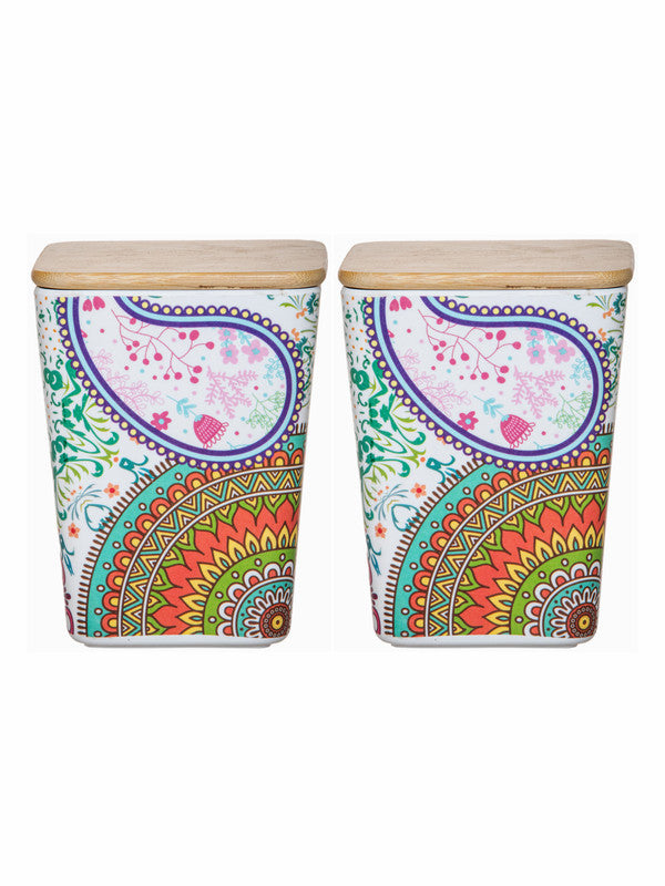 Stehlen Colored Melamine Storage Canister with Airtight Wooden Lid (Set of 2pcs)