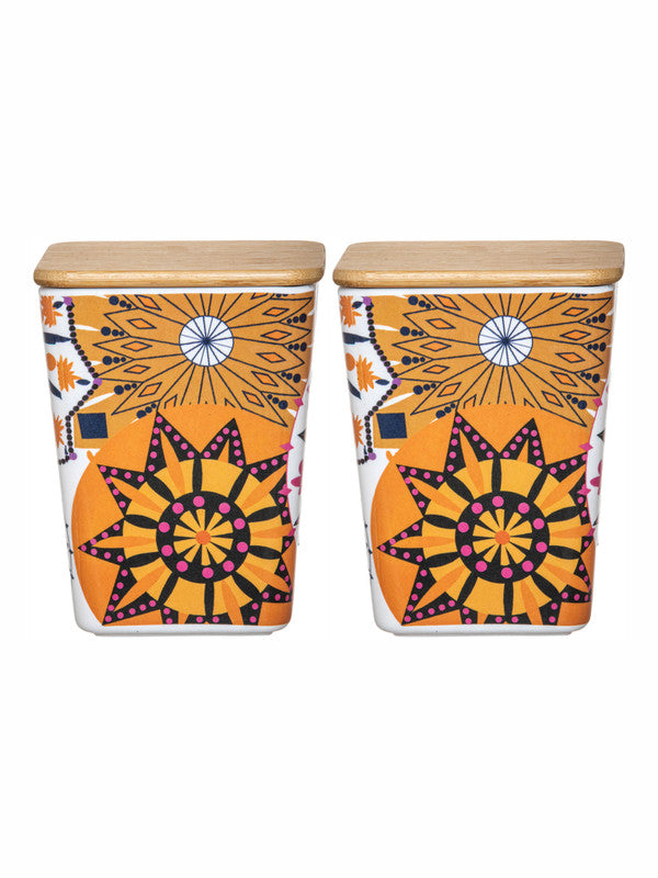 Stehlen Colored Melamine Storage Canister with Airtight Wooden Lid (Set of 2pcs)