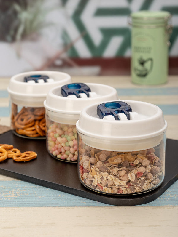 Flip Lock-tight borosilicate Glass Storage Jar Set (Set of 3pcs)