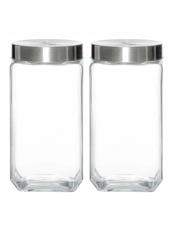 White Gold Glass Storage Jar with Metal Lid (Set of 2pcs)