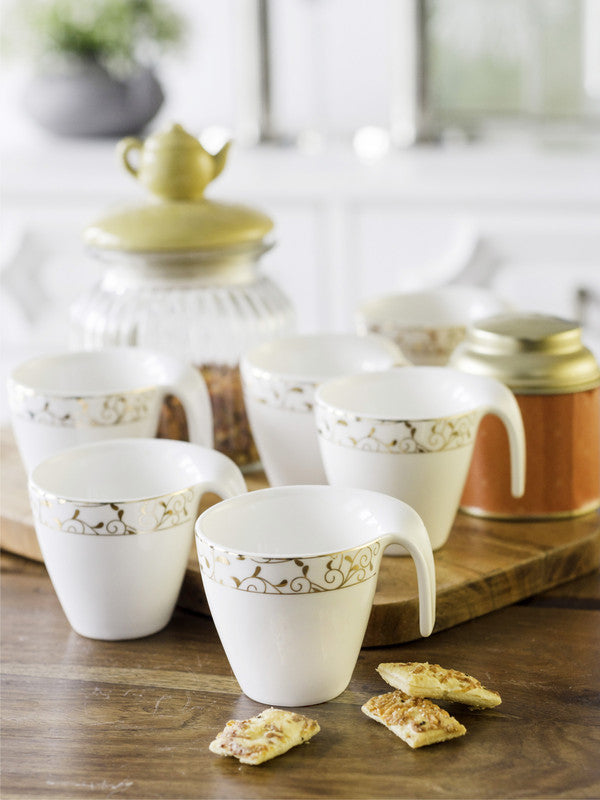 Porcelain Tea Cups/Coffee Mugs with Real Gold Design (Set of